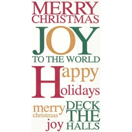 Boston International IHR 3-Ply Dinner Napkins Decorative Paper Guest Towels Christmas Napkin, 16-Count 8.5" x 4.5", Joy to the World
