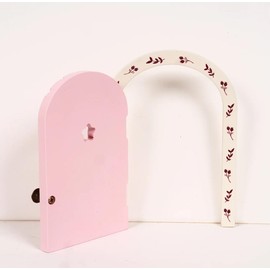 Wooden Fairy Door, Pink with Floral Design, 8 Inch Decorative Door for Wall or Garden