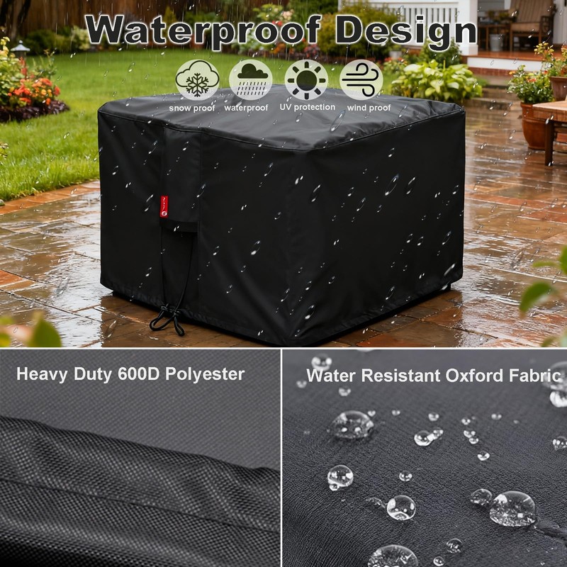 SheeChung Fire Pit Cover Suqare-Waterproof 600D Heavy Duty Square Patio