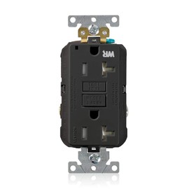 Leviton 20A-125V Extra-Heavy Duty Industrial Grade Weather/Tamper-Resistant Duplex Self-Test GFCI Receptacle, G5362-WTE, Black