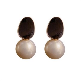 Forrylin Pearl Drop Earrings for Women with Silver Post, Geometric Pearl Dangle Earring Retro Statement Pearl Dangle Drop Earrings (Black)