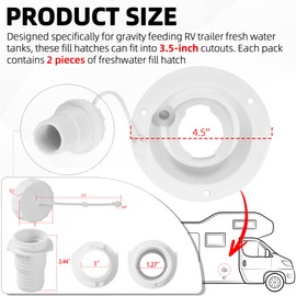 TonGass (2-Pack) Universal Fit Gravity Feed Fresh Water Fill Hatch Inlet for RV Trailers (White) - 4.5" Diameter Fill Hatch Inlet - With 1-1/4 Barbed Connector, Bayonet-Style Cap and 1/2" Air Vent