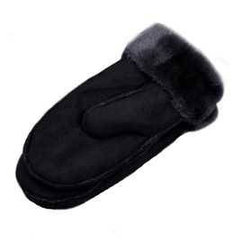 Meliya Womens Thermal Winter Gloves Sheepskin Mittens with Fold Back Cuff(Black)