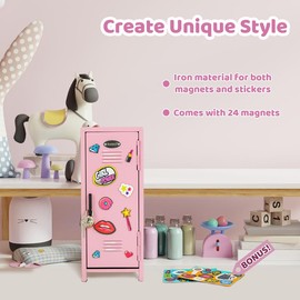 Mini Locker with Lock & Keys, Lockable Small Safe Box with 2 Magnetic Pads,Novelty Desktop Decor,Iron Locker,Metal Small Loinicker for Desktop,Black/Pink - Color: Pink