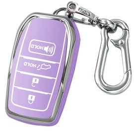 Kirsnda for toyota Key Fob Cover with keychian,TPU Protection Key Case compatible with Venza,RAV4 Prime,Sienna,Land Cruiser,Fortuner,Corolla smart remote key(silver purple,4/5 Button)