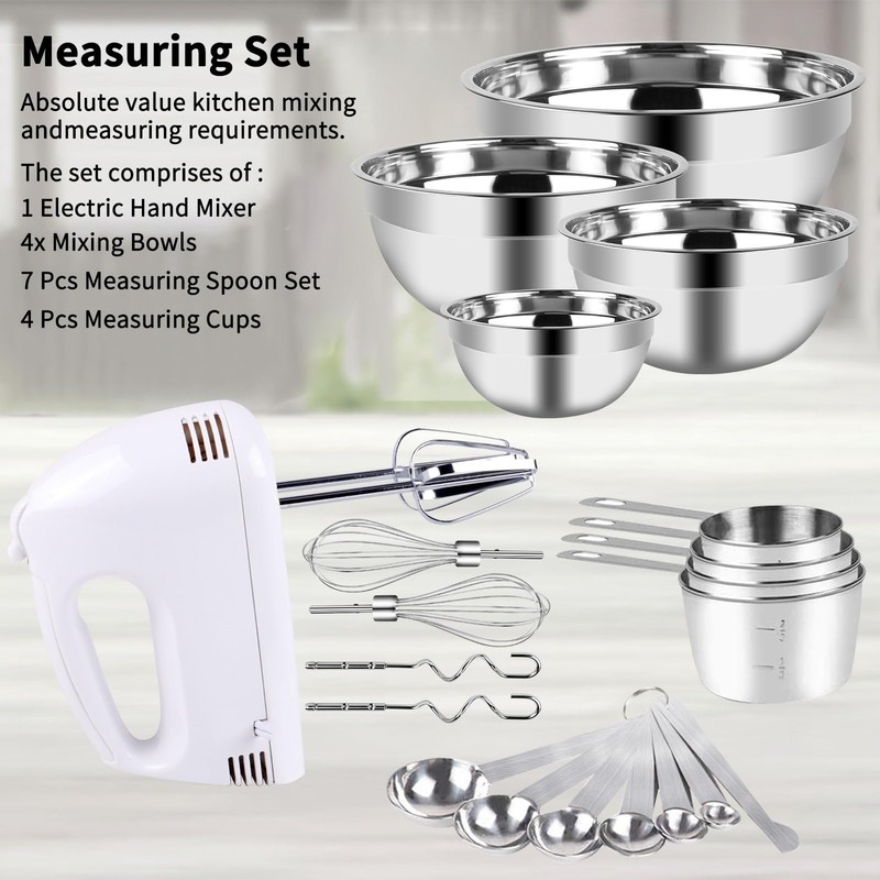 WEPSEN Hand Mixer Electric Mixing Bowls Set, 5 Speeds Handheld