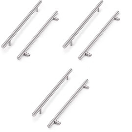 ANSIEDIO 6 Pack Cupboard Handles, Stainless Steel T Bar Kitchen Cabinet Handles Furniture Door Drawer Knobs Pulls (160mm Hole Centers)