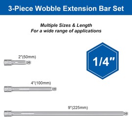 DAKCOS 3 Pieces Wobble Extension Bar Set, 1/4 Inch Drive Wobble Socket Extension Bar, Extensions Socket Tool, CR-V Steel