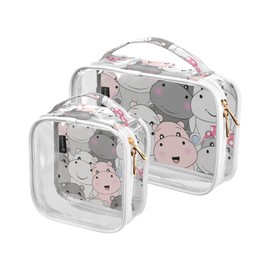 2pcs Clear Travel Toiletry Bag Cute Baby Hippo Makeup Cosmetic Bag Waterproof Storage Organizers Zipper for Women Men