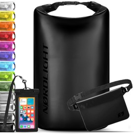 Nordlight Waterproof Dry Bag with Phone Pouch and Fanny Pack - (20L, Black) Waterproof Dry Sack with Roll Top Closure | Swimming, Boating, Beach, Stand Up Paddling