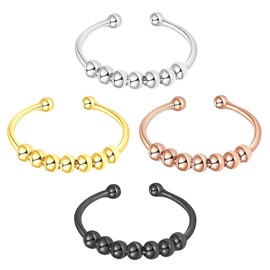 ZhongShuang Pack of 4 Anxiety Ring, Anti-Stress Ring, Anxiety Ring, Skill Rings, Adjustable Rings, Women's Anxiety Stress Rings to Relieve Anxiety for Girls, Women, Black, Silver, Gold, Rose Gold,