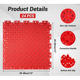 jxgzyy 24 PCS Basketball Court Tiles Over Grass, 5/8 Inch Thick Modular Interlocking Outdoor Floor Tiles, Non Slip PP Drainage Mat for Tennis Court Drain Deck Pool Patio Shower Garage Balcony