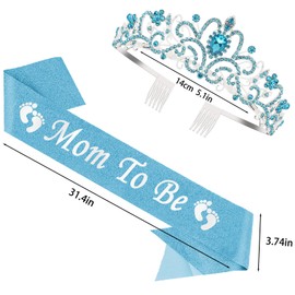 GDTO8820 Mom to Be Baby Shower Decorations: Mommy to Be Crown & Sash Set for Boys (Blue)