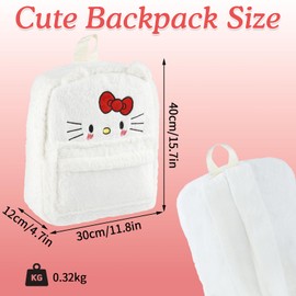 Cute Backpack, KT Cat Fluffy Girls Tweens Backpack, Kawaii Plush Bag, Cute School Bag Cartoon Stylish, Girls Gifts