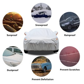 SEAZEN Car Cover 6 Layers, Waterproof Sedan Car Cover with Zipper Door, Snowproof/UV Protection/Windproof, Universal Car Covers Breathable Fabric with Cotton (201" to 209")