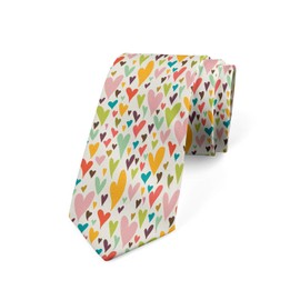 Ambesonne Heart Men's Tie, Valentines Day Themed Colorful Love Big Little Shapes in Nostalgic Tones, 3.7", Multicolor