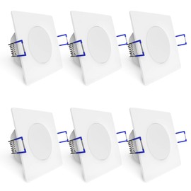linovum Weevo Set of 6 Recessed Spotlights LED Bathroom Square 3.5 W Warm White 230 V IP44 Ceiling Light Extra Flat Installation 29 mm