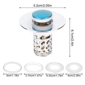 BOXOB Bathroom Sink Stopper Replacement, Press Pop Up Strainer with Filter Basket for 1.1" to 2.36" Sink Hole Stainless Steel Core Hair Strainer