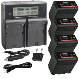 Kastar 4-Pack NP-F980EXP Battery and CH04 Dual Fast Charger Compatible with Sony DSR-PD100 DSR-PD150 DSR-PD170 DSR-PD190 DSR-V10 EVO-250 DKC-FP3GV-A100 GV-A500 GV-A500E GV-A700 GV-D200 GV-D300 Camera