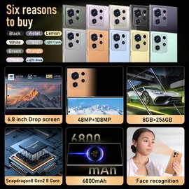 C24 Ultra Smartphone Unlocked Cell Phones Android 13 Phones 8+256GB/6.8" HD Screen/Dual SIM/108MP+48MP Camera/6800 mAh/Built-in Pen (Orange)