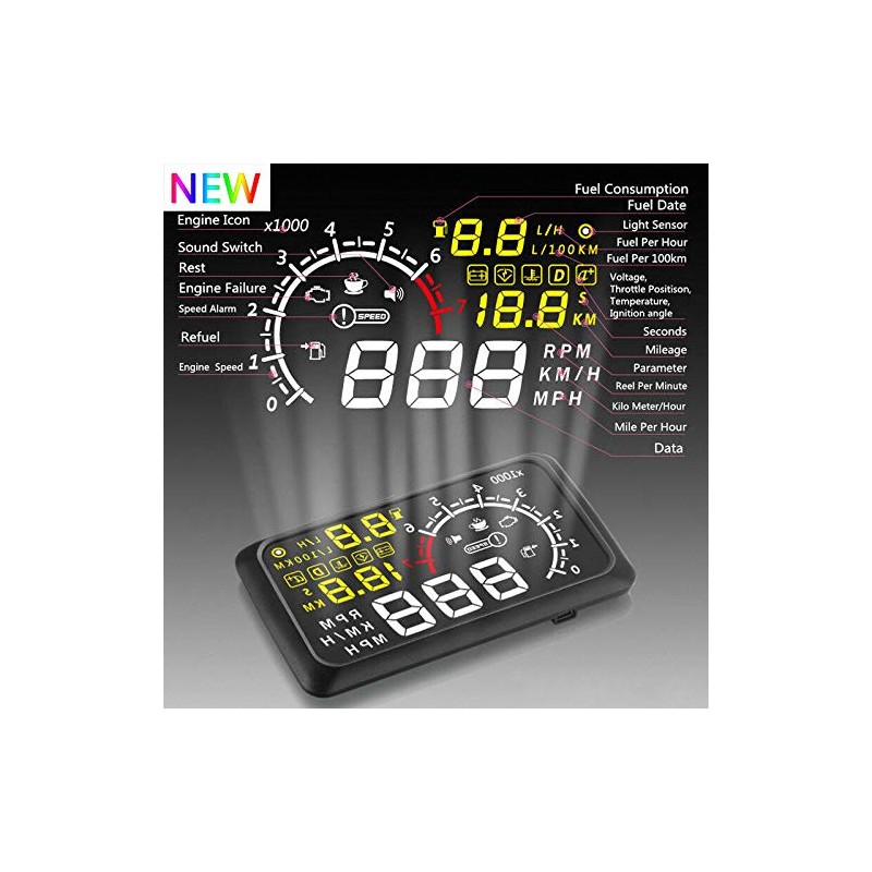 5.5"Big Screen Windshield HUD Head Up Display OBD2 EOBD L/H