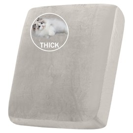 Stretch Velvet Sofa Seat Cushion Cover, Removable Sofa Couch Covers with Elastic Bottom, Washable Furniture Slipcovers Protector for Kids and Pets (Large 1-Seater,Oatmeal)