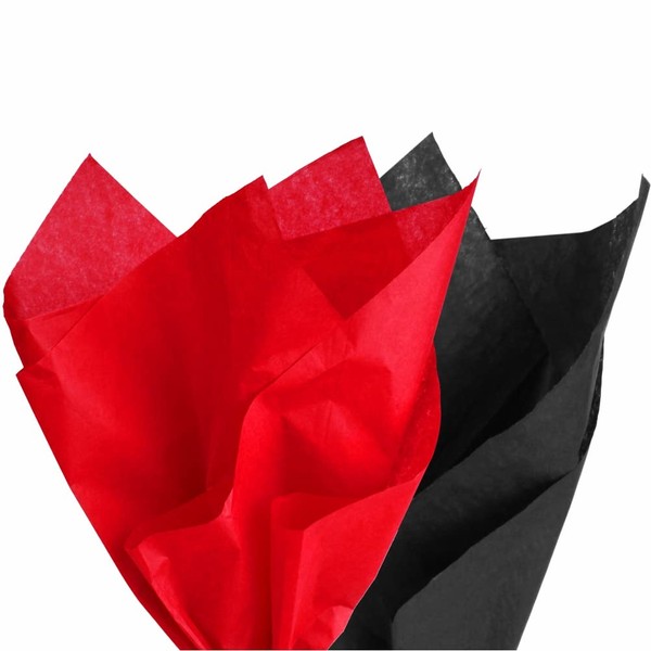 PMLAND Premium Quality Gift Wrap Tissue Paper - Black and Red - 20 Inches x 26 Inches 60 Sheets