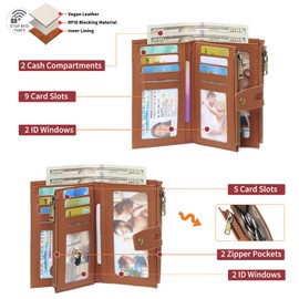 GAEKEAO Small Wallets for Women RFID Blocking Leather Trifold Clutch Wallet Credit Card Holder Wallet Card Case Purse with ID Window