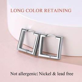 FindChic Small Square Hoop Earrings for Women Platinum Plated Hypoallergenic Studs with Silver Post Lightweight Cartilage Huggie Hoops for Girls