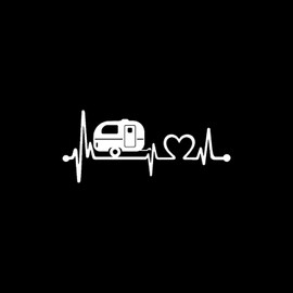 Smart Camper Travel Trailer Heartbeat Lifeline Vinyl Decal Sticker for Car, Truck Window, Laptop, Size 8 Inch (White)