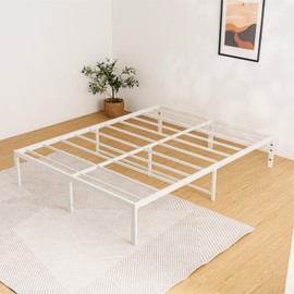 LUSIMO 14 Inch Queen Bed Frame with Storage Heavy Duty Tall Metal Platform Bed Frame with Steel Slats No Box Spring Needed White