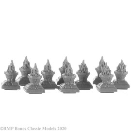 Reaper 77732: Brazier Pillar Tops (10) Bones Classic Plastic Miniature