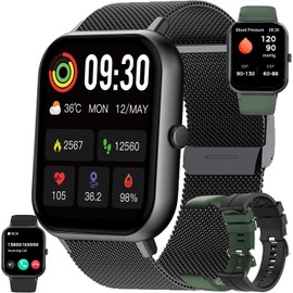 Reloj Inteligente Mujer Hombre con Llamada y Whatsapp, 1,83" HD IP68 Impermeable Smartwatch, Reloj Deportivo con Monitor Sueño Oxígeno Sanguíneo, Oxígeno, GPS, Pulsómetro, para Android iOS (Negro)