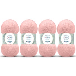 Angora Love (paquete de 4 madejas) 20% lana 80% acrílico – hilo de lana para ganchillo – Peso de encaje #1 hilo de dedos y calcetines (4 x 3.5 onzas) – Rosa caramelo