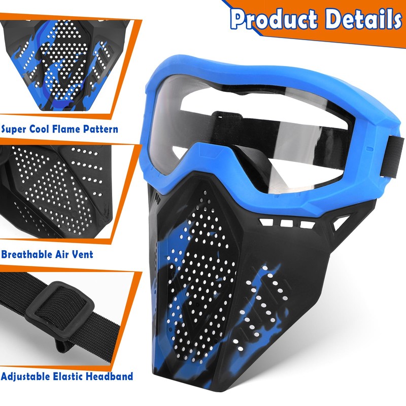 POKONBOY 4 Pack Tactical Mask for Kids, Safety Goggles Compatible