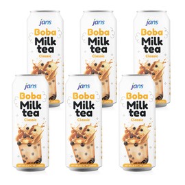 Jans Boba Milk Tea Original Flavor, Thick Sweet and Creamy Milk tea beverages with tapioca bubble boba, milky boba taiwanese tea 16.9 fl oz per can (Pack of 6)