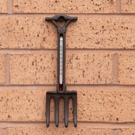 Cast Iron Wall Mounted Fork Outdoor Garden Tool Thermometer Decoration Art Greenhouse