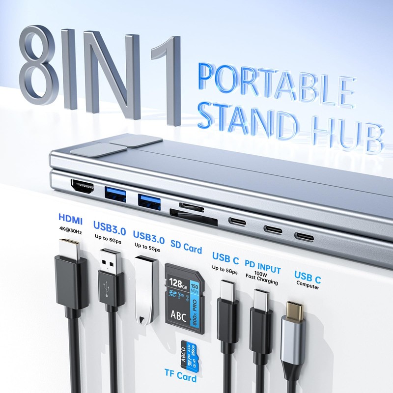 SZZCNOX USB-C Docking Station Laptop Stand, 8-in-1 USB C Hub