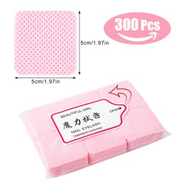 Qufiiry Pack of 300 Lint-Free Nail Wipes, Nail Polish Remover Pads, Lint-Free Nail Cotton Pads, Nail Wipes for Cleaner, Gel Nails, Nail Polish Remover, Cotton Pads, Nail Wipes Pads (Pink)