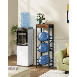 CHOEZON 5-Gallon Water Jug Holder, Water Bottle Holder, 3-Tier Kettle Storage Shelf with Drawer, Water Dispenser Replacement Parts, for Kitchen, Black and Rustic Brown TCJ31BF