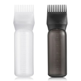 Pimoys Pimoys 2 Pack Root Comb Applicator Bottle 6 Ounce Oil Applicator for Hair Dye, Hair Oiling Applicator Hair Coloring Bottle with Graduated Scale, Black and White