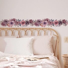 Cappuccino Rose Flower Vine Wall Stickers, sacinora Rose Daisy Floral Art DIY Wall Decals Removable Vinyl Peel and Stick for Living Room Bedroom Nursery Decorations