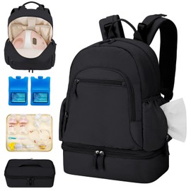 GDNasist Breast Pump Backpack Fit for Spectra S1 and S2 with Removable Cooler Compartment, Pumping Bag for Pump Accessories, Breast Pump Bag for Work, Travel and Family Use Black