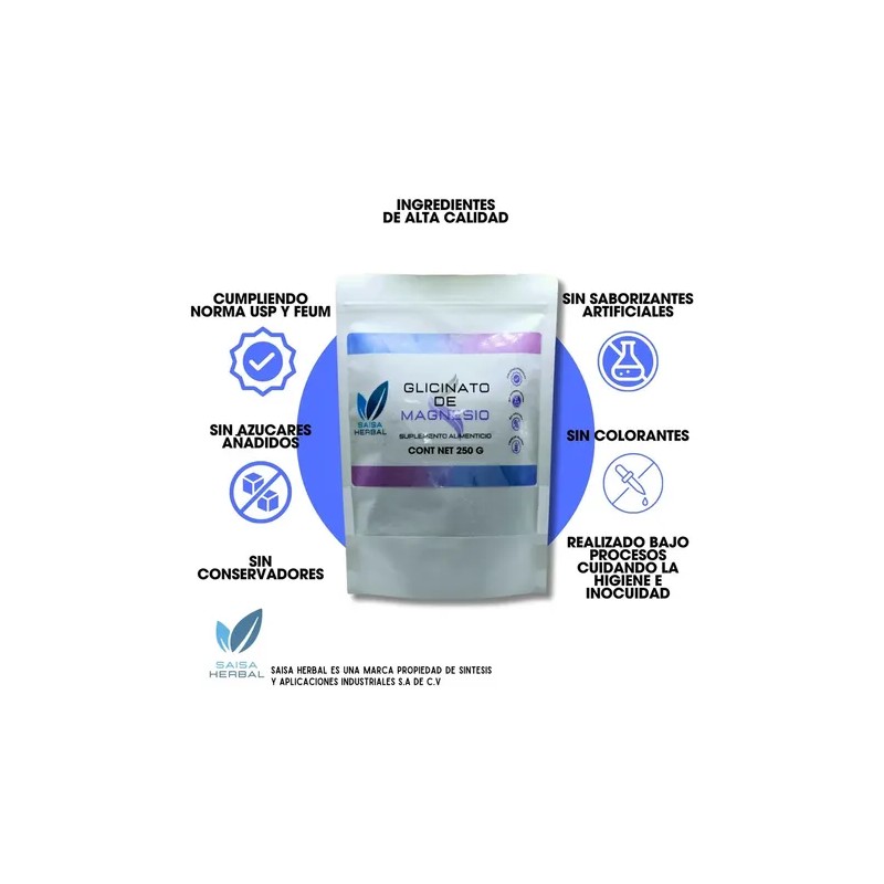 Glicinato Magnesio 100 Puro Bolsa 250g Saisa Herbal Sabor Natural