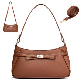 JANSBEN Small Shoulder Bag for Women - Mini Crossbody Handbag with 2 Removable Straps and Zipper Closure Brown PU Leather Little Clutch Underarm Tote Hobo Purse for Everyday