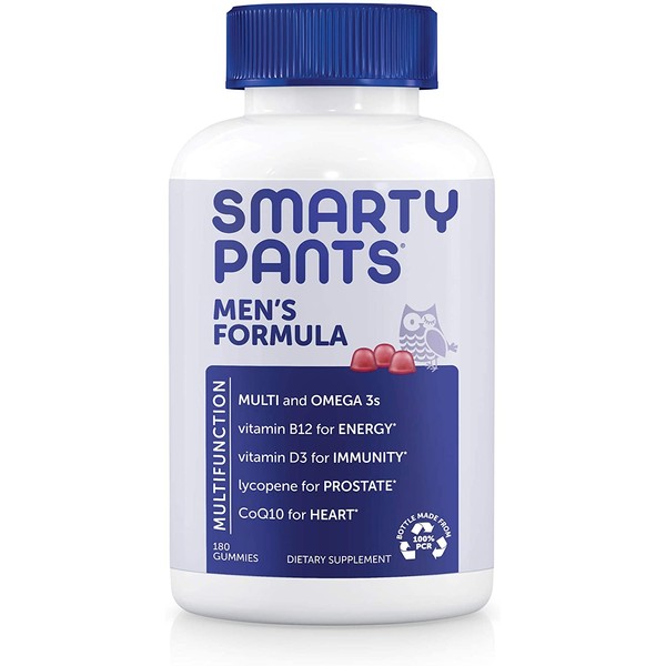 SmartyPants Men's Formula, Daily Multivitamin for Men: Vitamins C, D3, Zinc, Omega 3, CoQ10, & B12 to Support Energy Metabolism, Fruit Flavor, 180 Gummies (30 Day Supply))