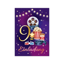 12 Invitations for 9th Children's Birthday Cinema Ninth Birthday Girls Boys Cinema Party Invitations