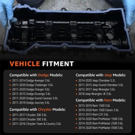 3.6L Valve Cover Intake Manifold Gasket Set Replacement for Jeep Dodge Chrysler 200 300 Wrangler Cherokee Challenger Charger Durango Journey Ram ProMaster 1500 2500 3.6 V6 2011-2022 5184596AE VS50805R