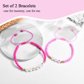 FIEEFX Back to School Gifts Bracelet Mommy and Me Mom and Daughter Bracelets Set for 2 First Day of School Bracelet Gifts for Daughter Girls Kindergarten Preschool Pre k 1st 2nd Grade