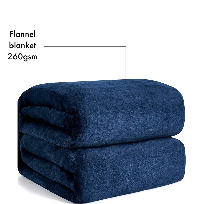 Navy Blue Flannel Fleece Blanket fluffy throw Super soft Bed